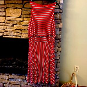 Loft Striped Scoop Neck Midi Dress